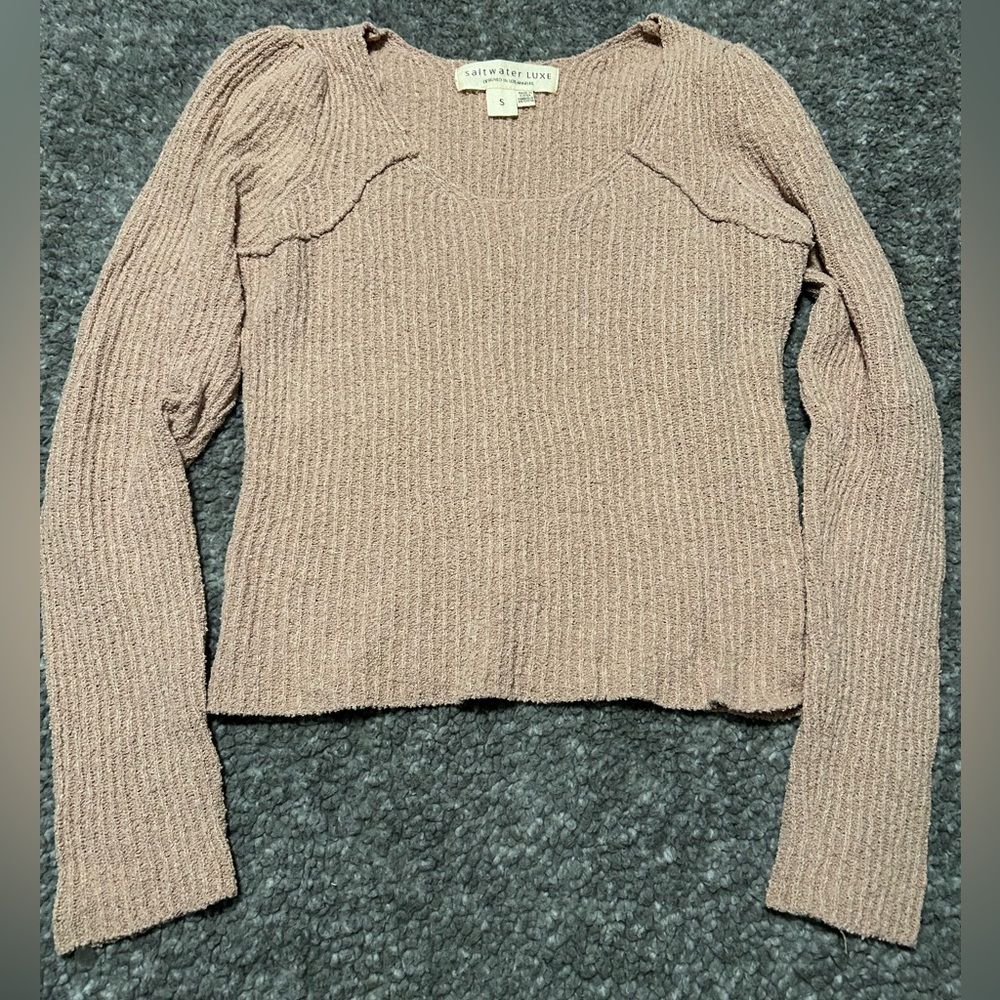 Saltwater LUXE Taupe Ribbed Knit Top